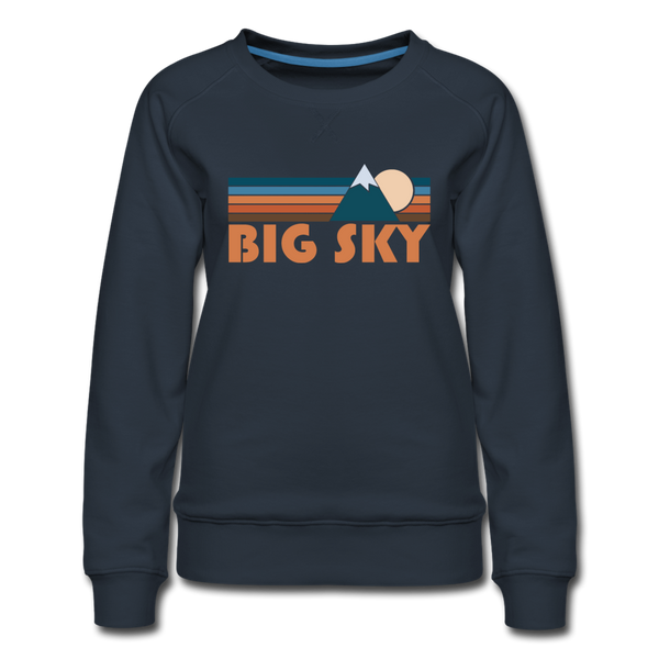 Big Sky, Montana Women’s Sweatshirt - Retro Mountain Women’s Big Sky Crewneck Sweatshirt - navy
