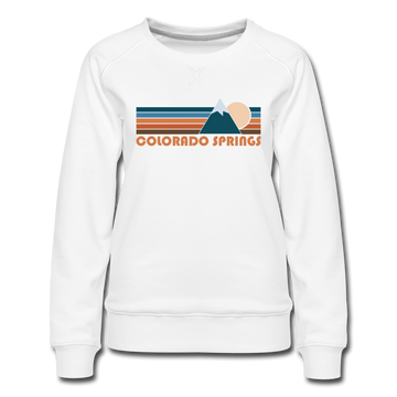 Colorado Springs, Colorado Women’s Sweatshirt - Retro Mountain Women’s Colorado Springs Crewneck Sweatshirt - white