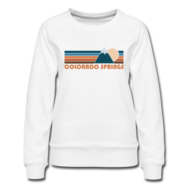 Colorado Springs, Colorado Women’s Sweatshirt - Retro Mountain Women’s Colorado Springs Crewneck Sweatshirt - white