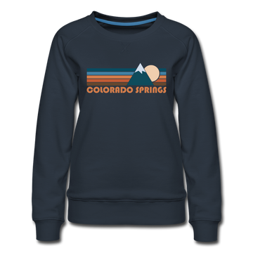 Colorado Springs, Colorado Women’s Sweatshirt - Retro Mountain Women’s Colorado Springs Crewneck Sweatshirt - navy