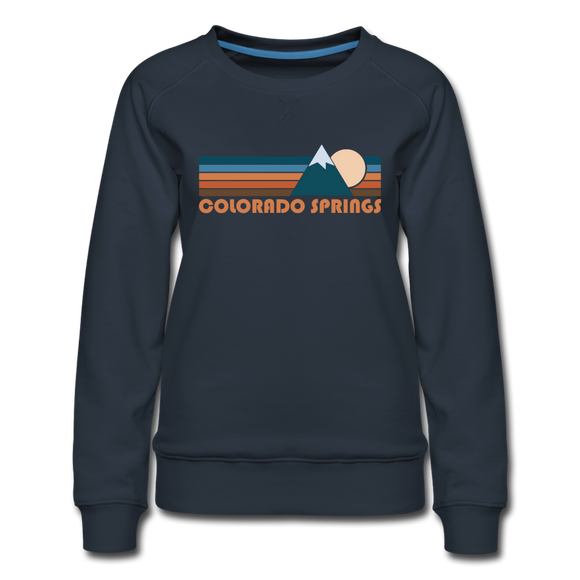 Colorado Springs, Colorado Women’s Sweatshirt - Retro Mountain Women’s Colorado Springs Crewneck Sweatshirt - navy