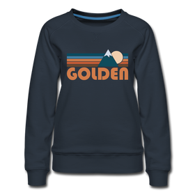 Golden, Colorado Women’s Sweatshirt - Retro Mountain Women’s Golden Crewneck Sweatshirt - navy
