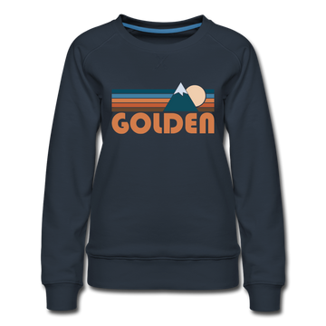 Golden, Colorado Women’s Sweatshirt - Retro Mountain Women’s Golden Crewneck Sweatshirt - navy