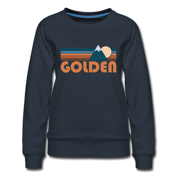 Golden, Colorado Women’s Sweatshirt - Retro Mountain Women’s Golden Crewneck Sweatshirt - navy
