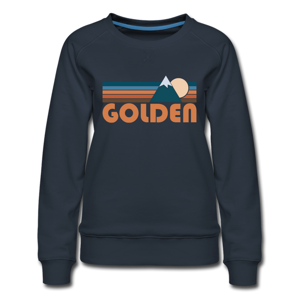 Golden, Colorado Women’s Sweatshirt - Retro Mountain Women’s Golden Crewneck Sweatshirt - navy