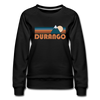 Durango, Colorado Women’s Sweatshirt - Retro Mountain Women’s Durango Crewneck Sweatshirt - black