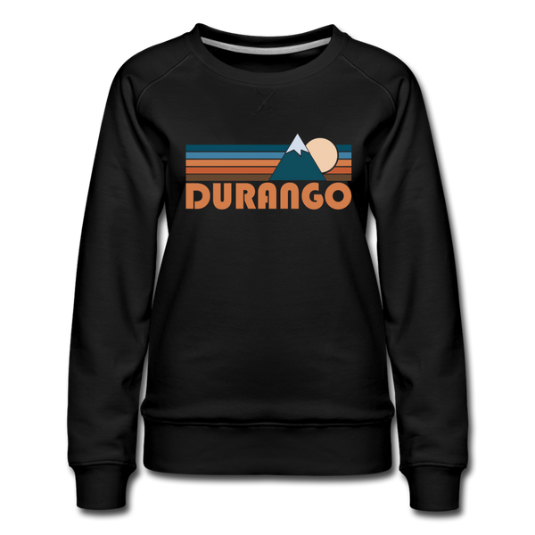 Durango, Colorado Women’s Sweatshirt - Retro Mountain Women’s Durango Crewneck Sweatshirt - black