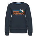 Durango, Colorado Women’s Sweatshirt - Retro Mountain Women’s Durango Crewneck Sweatshirt - navy