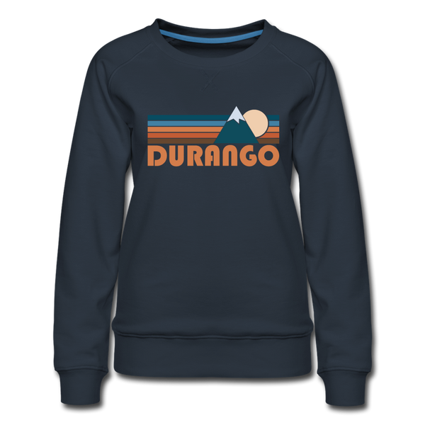 Durango, Colorado Women’s Sweatshirt - Retro Mountain Women’s Durango Crewneck Sweatshirt - navy