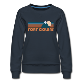 Fort Collins, Colorado Women’s Sweatshirt - Retro Mountain Women’s Fort Collins Crewneck Sweatshirt - navy