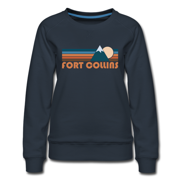 Fort Collins, Colorado Women’s Sweatshirt - Retro Mountain Women’s Fort Collins Crewneck Sweatshirt - navy