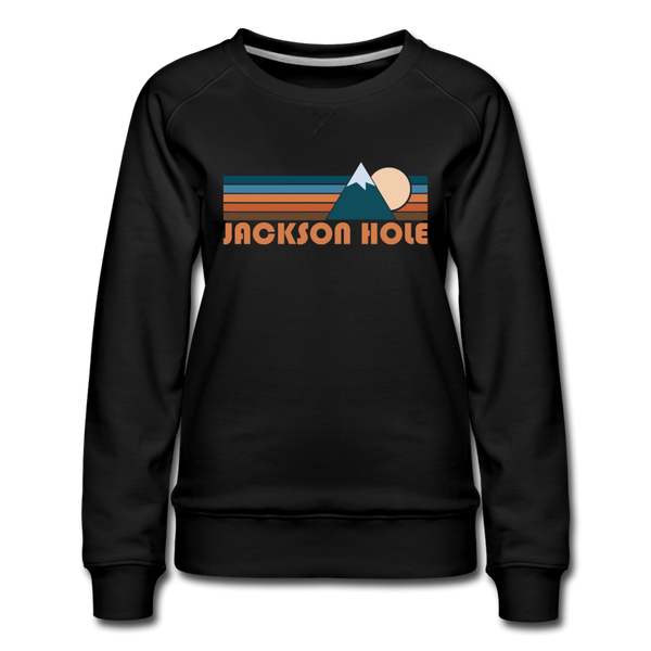 Jackson Hole, Wyoming Women’s Sweatshirt - Retro Mountain Women’s Jackson Hole Crewneck Sweatshirt - black