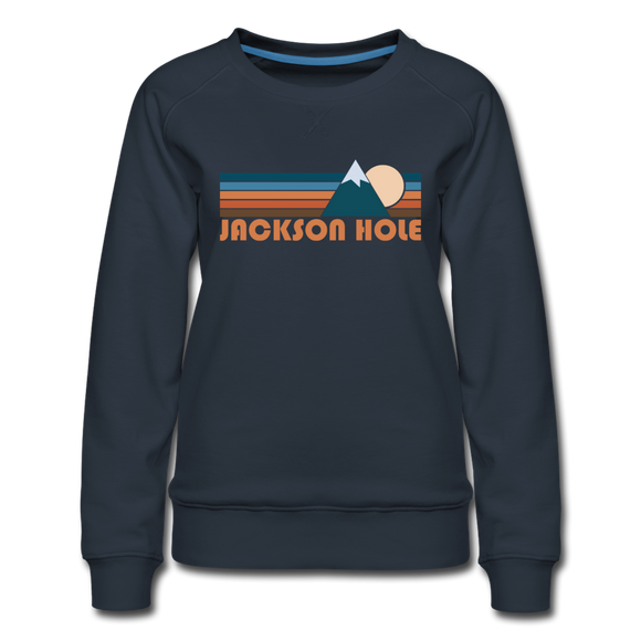 Jackson Hole, Wyoming Women’s Sweatshirt - Retro Mountain Women’s Jackson Hole Crewneck Sweatshirt - navy