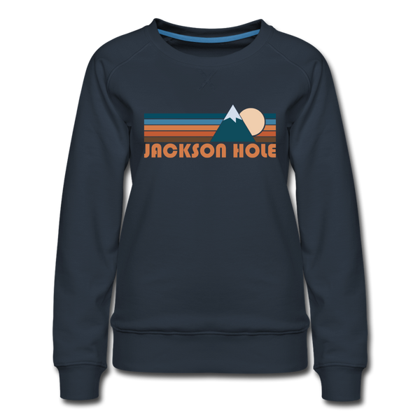 Jackson Hole, Wyoming Women’s Sweatshirt - Retro Mountain Women’s Jackson Hole Crewneck Sweatshirt - navy