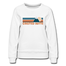 Crested Butte, Colorado Women’s Sweatshirt - Retro Mountain Women’s Crested Butte Crewneck Sweatshirt - white