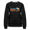 Crested Butte, Colorado Women’s Sweatshirt - Retro Mountain Women’s Crested Butte Crewneck Sweatshirt - black