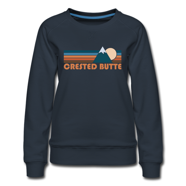 Crested Butte, Colorado Women’s Sweatshirt - Retro Mountain Women’s Crested Butte Crewneck Sweatshirt - navy