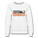 Idaho Women’s Sweatshirt - Retro Mountain Women’s Idaho Crewneck Sweatshirt - white
