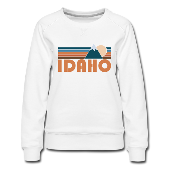 Idaho Women’s Sweatshirt - Retro Mountain Women’s Idaho Crewneck Sweatshirt - white