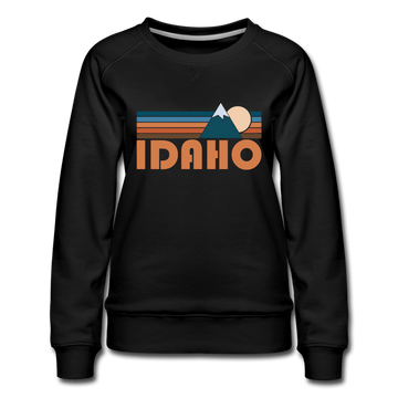Idaho Women’s Sweatshirt - Retro Mountain Women’s Idaho Crewneck Sweatshirt - black