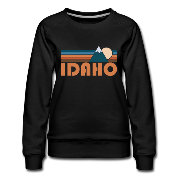 Idaho Women’s Sweatshirt - Retro Mountain Women’s Idaho Crewneck Sweatshirt - black