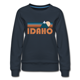 Idaho Women’s Sweatshirt - Retro Mountain Women’s Idaho Crewneck Sweatshirt - navy