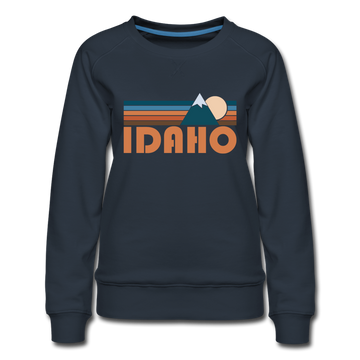 Idaho Women’s Sweatshirt - Retro Mountain Women’s Idaho Crewneck Sweatshirt - navy
