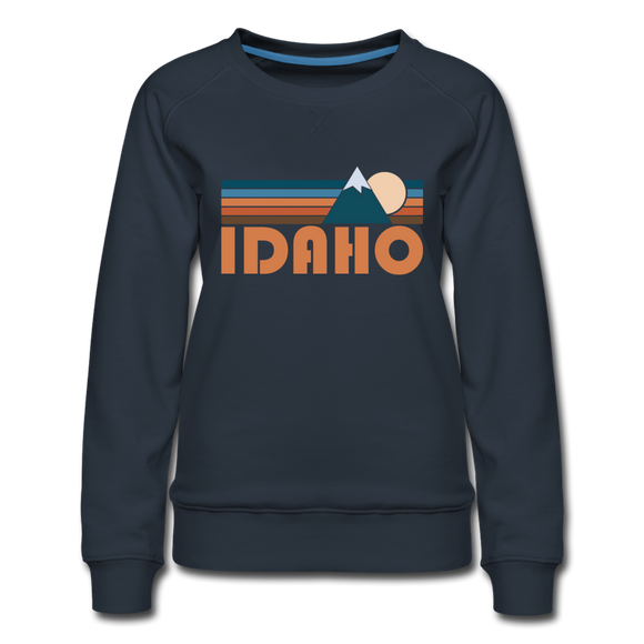 Idaho Women’s Sweatshirt - Retro Mountain Women’s Idaho Crewneck Sweatshirt - navy