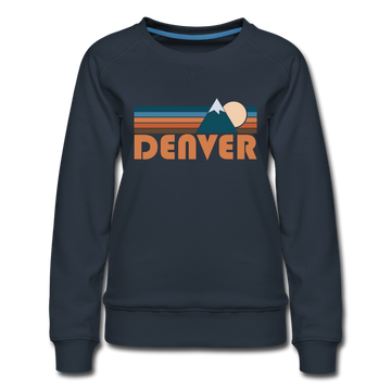 Denver, Colorado Women’s Sweatshirt - Retro Mountain Women’s Denver Crewneck Sweatshirt - navy