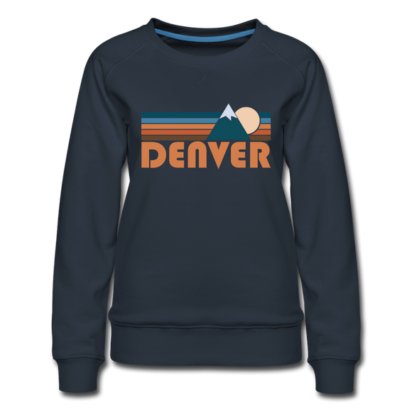 Denver, Colorado Women’s Sweatshirt - Retro Mountain Women’s Denver Crewneck Sweatshirt - navy