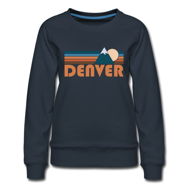 Denver, Colorado Women’s Sweatshirt - Retro Mountain Women’s Denver Crewneck Sweatshirt - navy