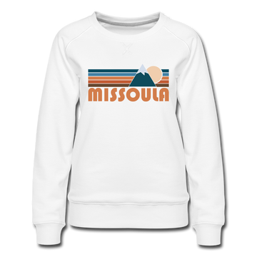 Missoula, Montana Women’s Sweatshirt - Retro Mountain Women’s Missoula Crewneck Sweatshirt - white