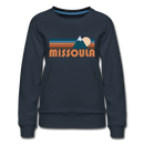 Missoula, Montana Women’s Sweatshirt - Retro Mountain Women’s Missoula Crewneck Sweatshirt - navy