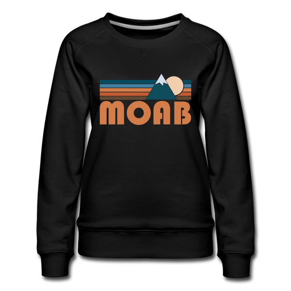 Moab, Utah Women’s Sweatshirt - Retro Mountain Women’s Moab Crewneck Sweatshirt - black