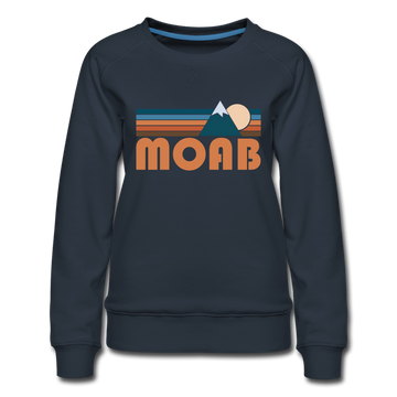 Moab, Utah Women’s Sweatshirt - Retro Mountain Women’s Moab Crewneck Sweatshirt - navy