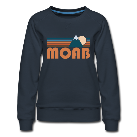 Moab, Utah Women’s Sweatshirt - Retro Mountain Women’s Moab Crewneck Sweatshirt - navy