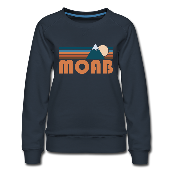 Moab, Utah Women’s Sweatshirt - Retro Mountain Women’s Moab Crewneck Sweatshirt - navy