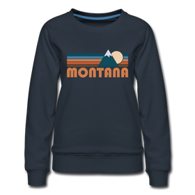Montana Women’s Sweatshirt - Retro Mountain Women’s Montana Crewneck Sweatshirt - navy