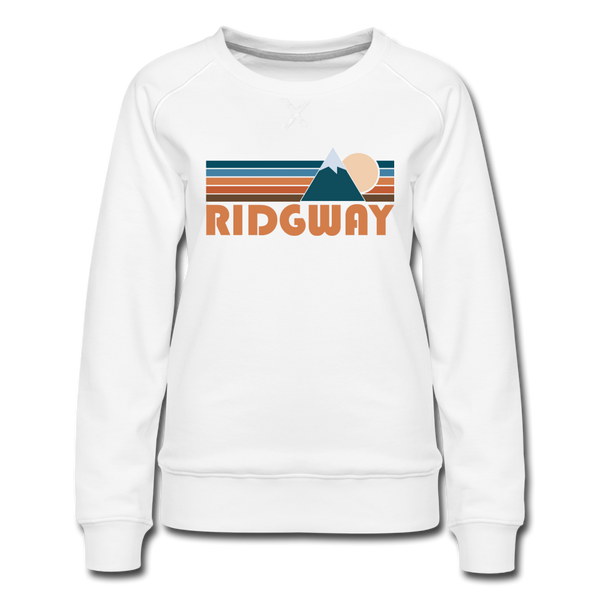 Ridgway, Colorado Women’s Sweatshirt - Retro Mountain Women’s Ridgway Crewneck Sweatshirt - white