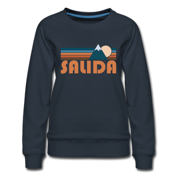Salida, Colorado Women’s Sweatshirt - Retro Mountain Women’s Salida Crewneck Sweatshirt - navy