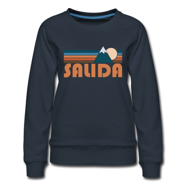 Salida, Colorado Women’s Sweatshirt - Retro Mountain Women’s Salida Crewneck Sweatshirt - navy