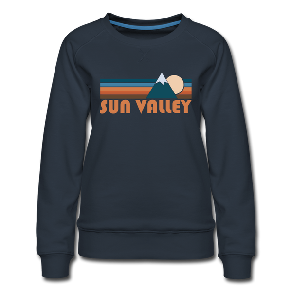 Sun Valley, Idaho Women’s Sweatshirt - Retro Mountain Women’s Sun Valley Crewneck Sweatshirt - navy
