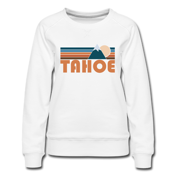 Tahoe, California Women’s Sweatshirt - Retro Mountain Women’s Tahoe Crewneck Sweatshirt - white