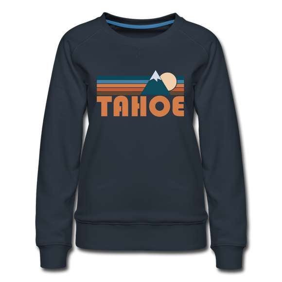 Tahoe, California Women’s Sweatshirt - Retro Mountain Women’s Tahoe Crewneck Sweatshirt - navy