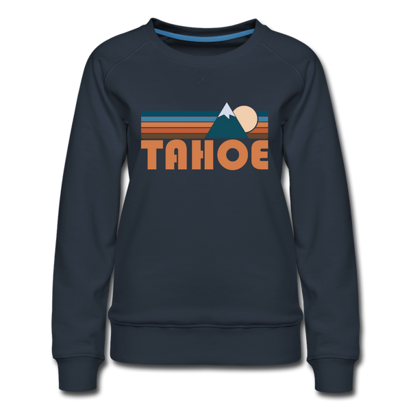 Tahoe, California Women’s Sweatshirt - Retro Mountain Women’s Tahoe Crewneck Sweatshirt - navy