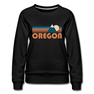 Oregon Women’s Sweatshirt - Retro Mountain Women’s Oregon Crewneck Sweatshirt - black