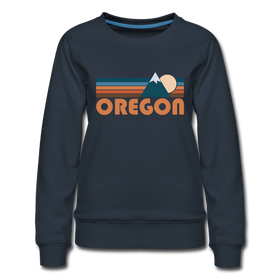 Oregon Women’s Sweatshirt - Retro Mountain Women’s Oregon Crewneck Sweatshirt - navy