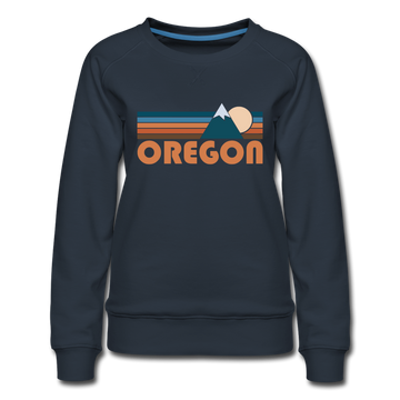 Oregon Women’s Sweatshirt - Retro Mountain Women’s Oregon Crewneck Sweatshirt - navy