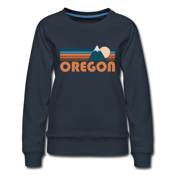 Oregon Women’s Sweatshirt - Retro Mountain Women’s Oregon Crewneck Sweatshirt - navy