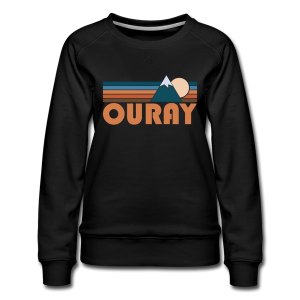 Ouray, Colorado Women’s Sweatshirt - Retro Mountain Women’s Ouray Crewneck Sweatshirt - black